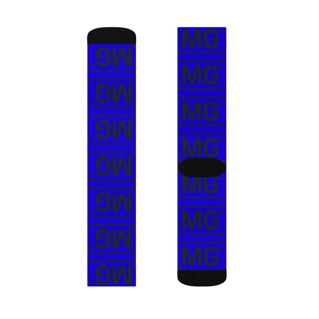 Blue Monogram Sublimation Socks - Repeating "MG" Pattern