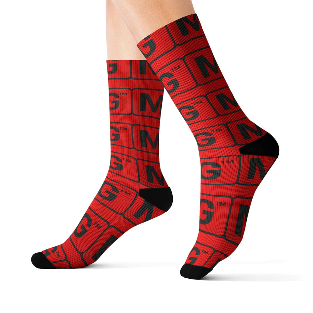 Red Monogram 'MG' Sublimation Socks – Bold Graphic Crew Socks