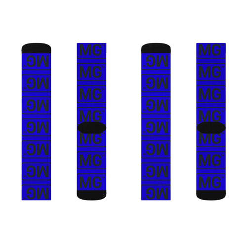 Blue Monogram Sublimation Socks - Repeating "MG" Pattern