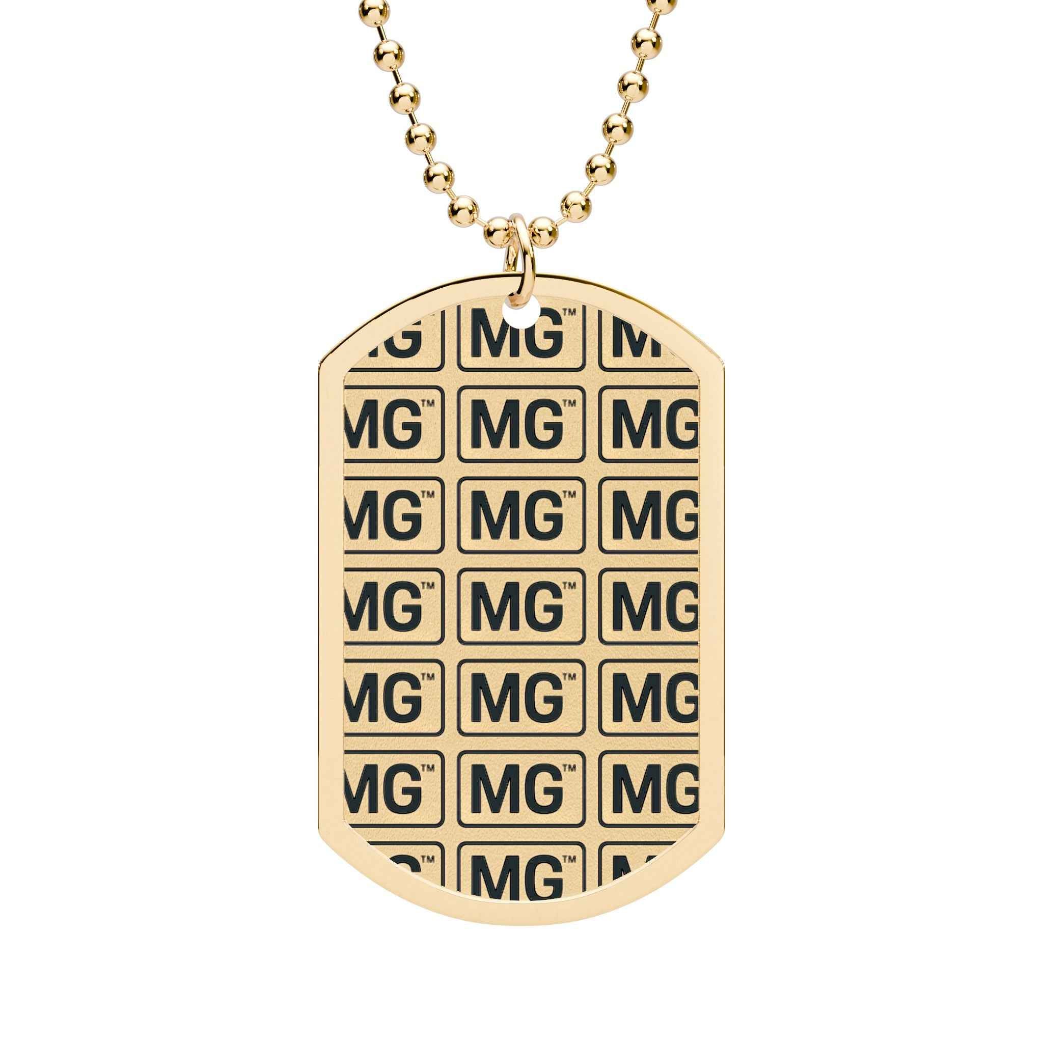 Gold 'MG' Monogram Dog Tag Necklace — Personalized Initials Military-Style Pendant
