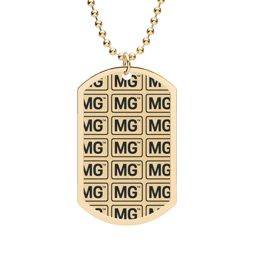 Gold 'MG' Monogram Dog Tag Necklace — Personalized Initials Military-Style Pendant