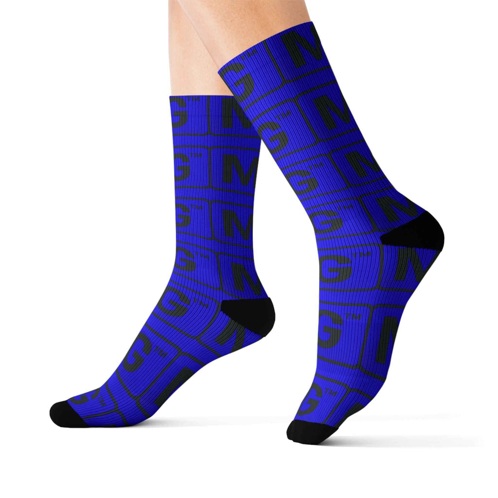 Blue Monogram Sublimation Socks - Repeating "MG" Pattern