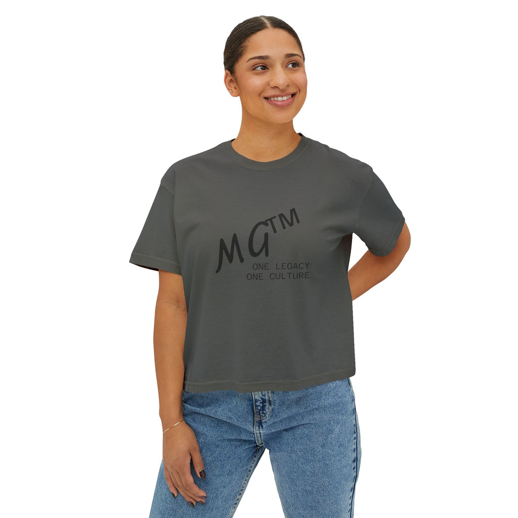 MG™ One Legacy One Culture Women's Boxy Tee — Minimal Logo Crop T‑Shirt
