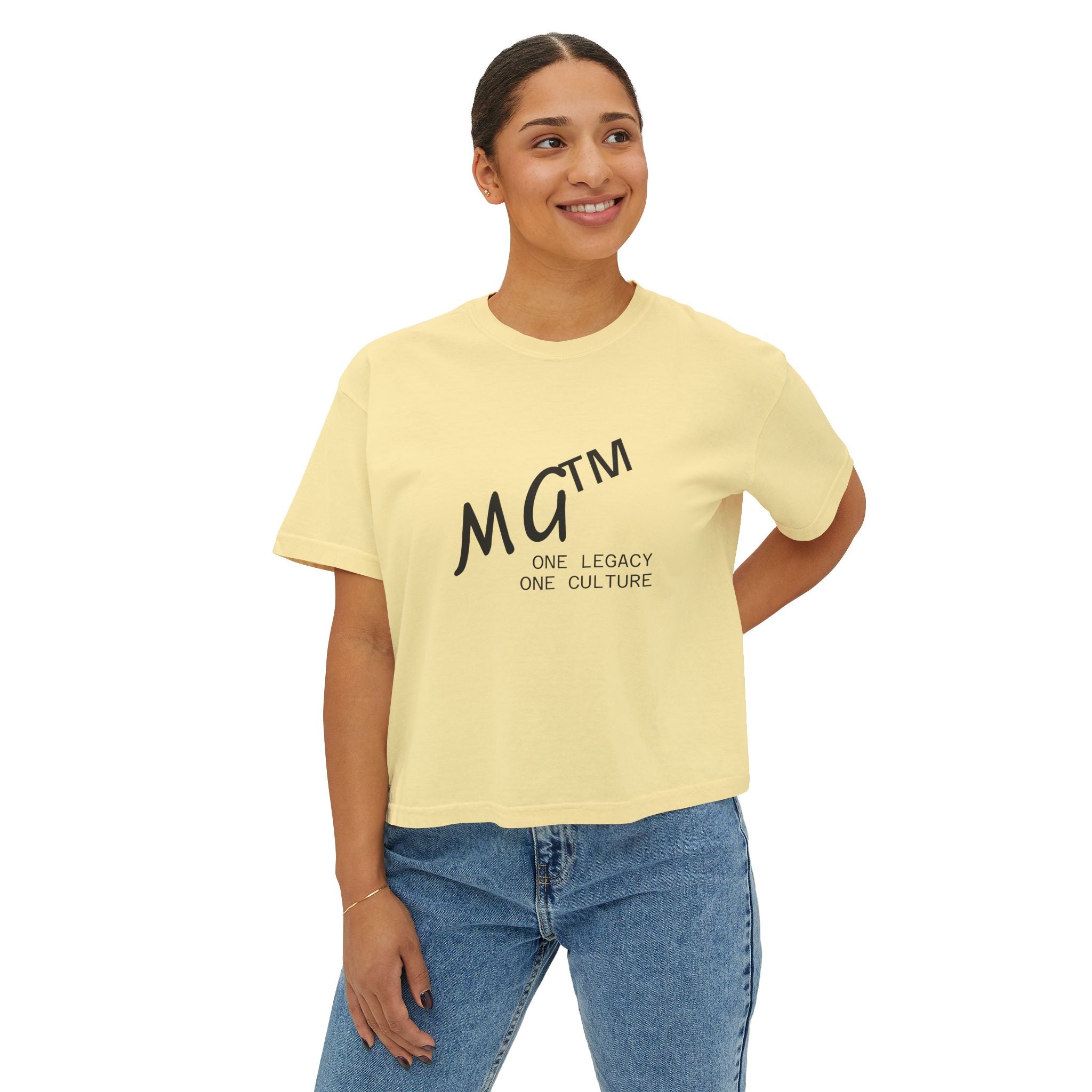 MG™ One Legacy One Culture Women's Boxy Tee — Minimal Logo Crop T‑Shirt
