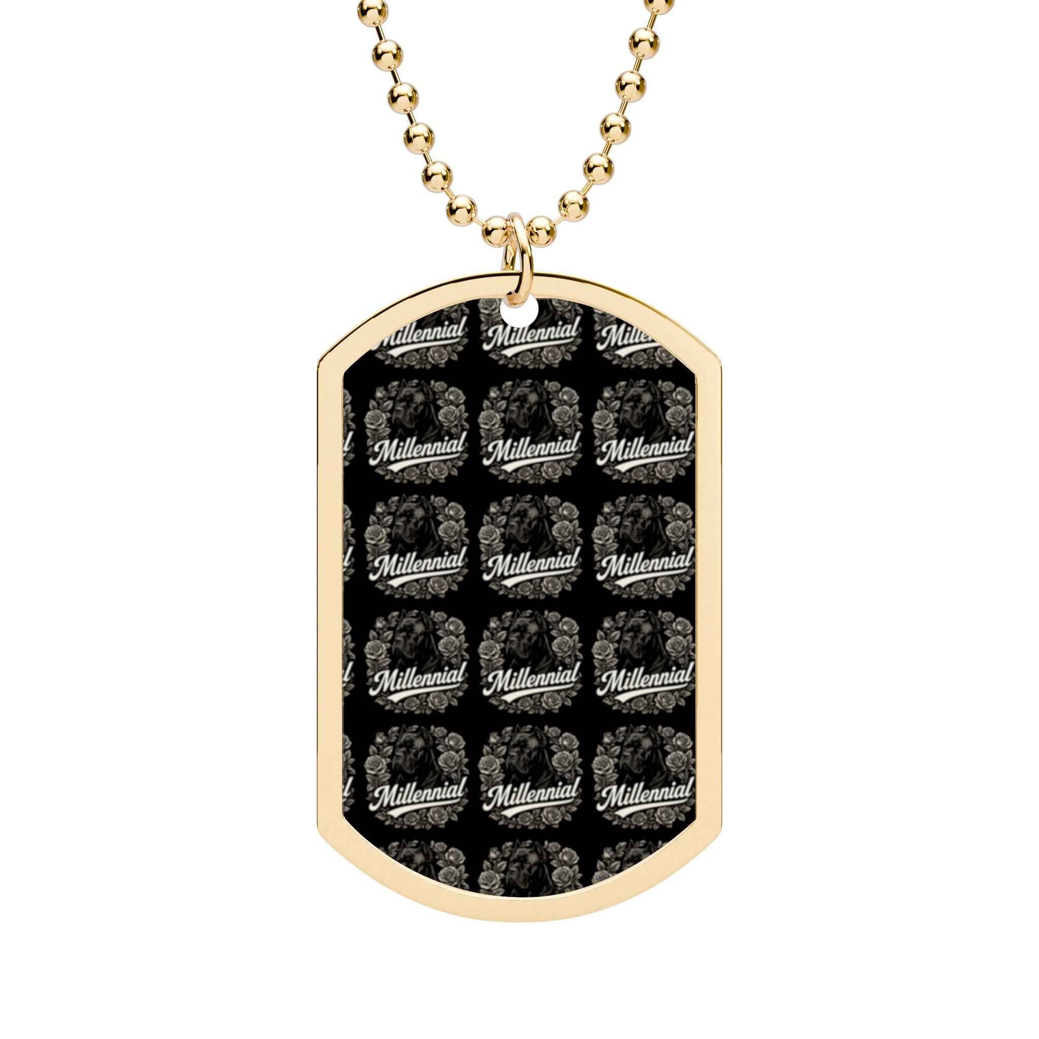 Gold Dog Tag Necklace — Black Paw Print Pattern ID Tag for Pet Lovers