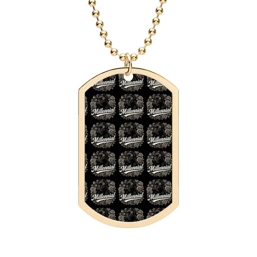 Gold Dog Tag Necklace — Black Paw Print Pattern ID Tag for Pet Lovers