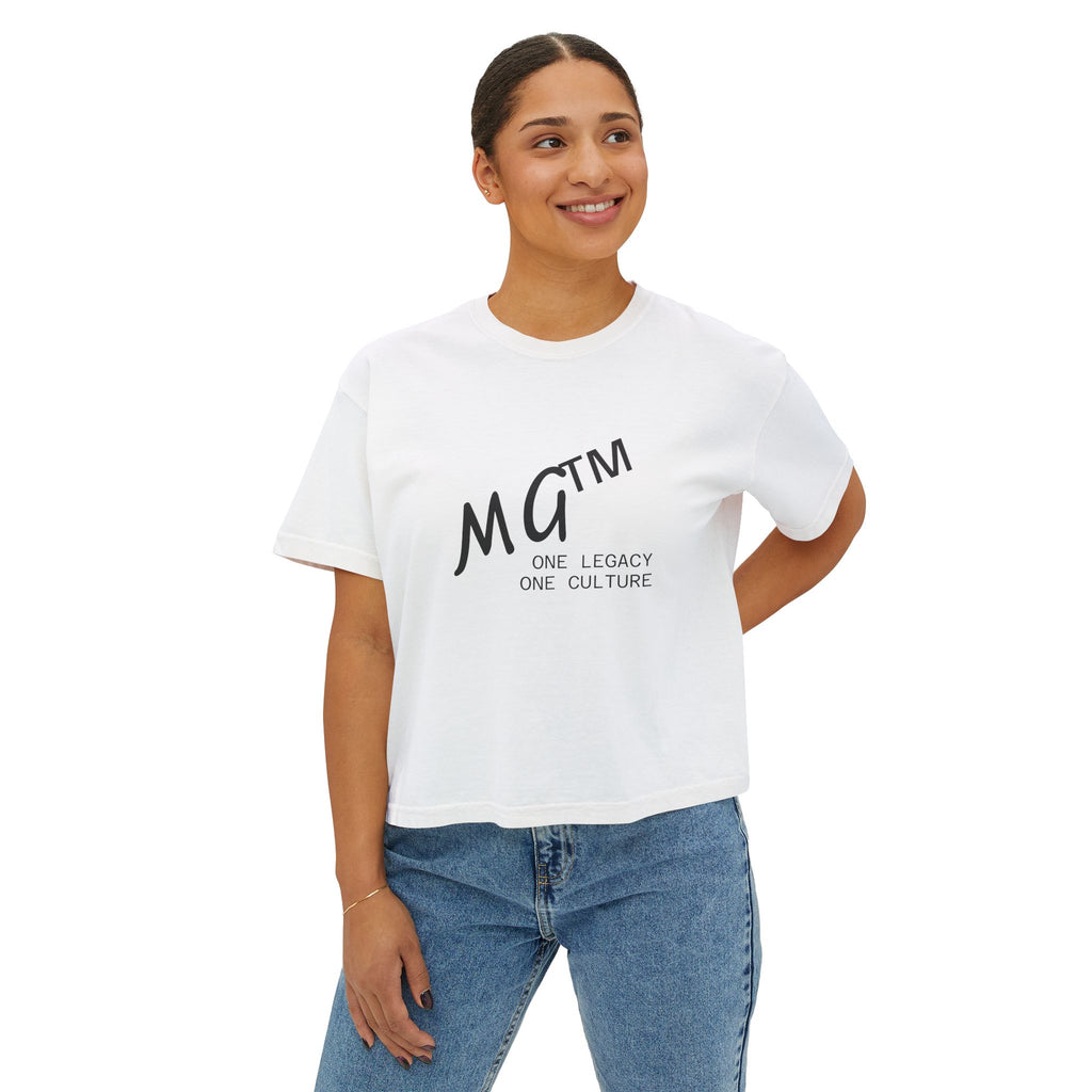 MG™ One Legacy One Culture Women's Boxy Tee — Minimal Logo Crop T‑Shirt