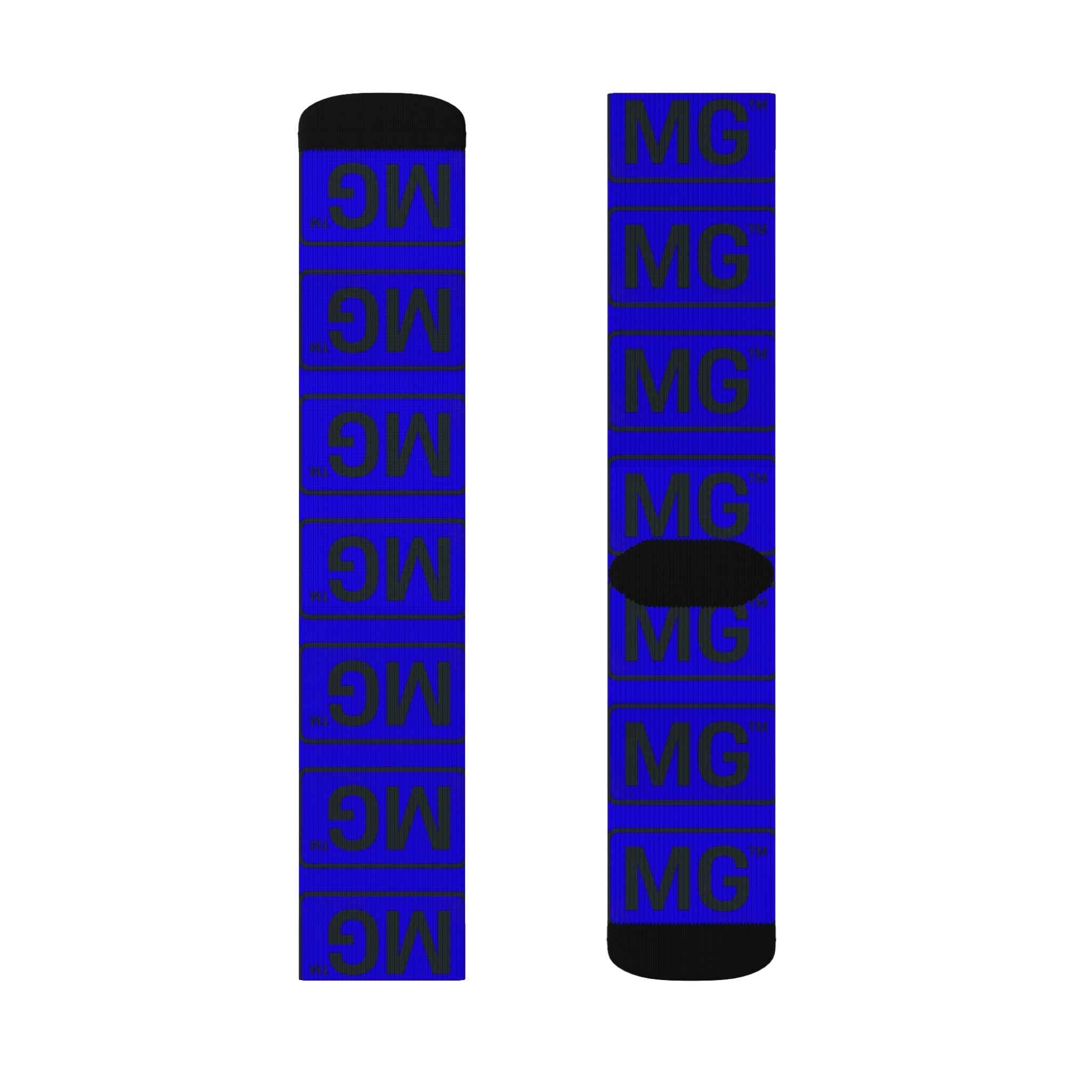 Blue Monogram Sublimation Socks - Repeating "MG" Pattern