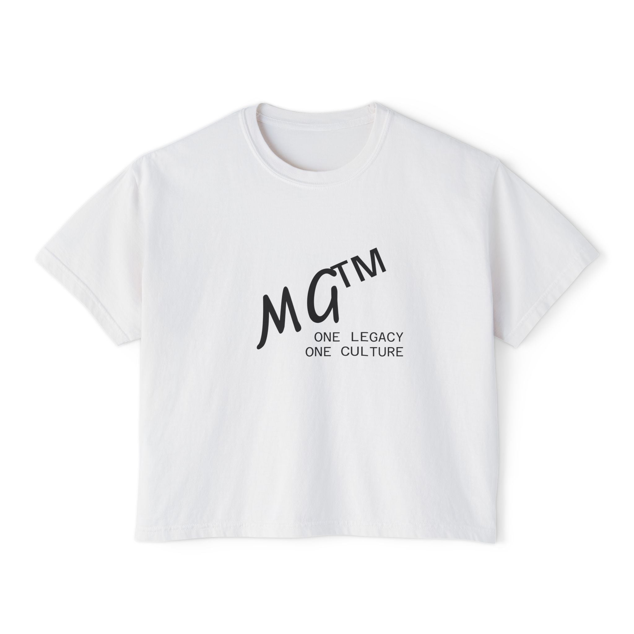 MG™ One Legacy One Culture Women's Boxy Tee — Minimal Logo Crop T‑Shirt