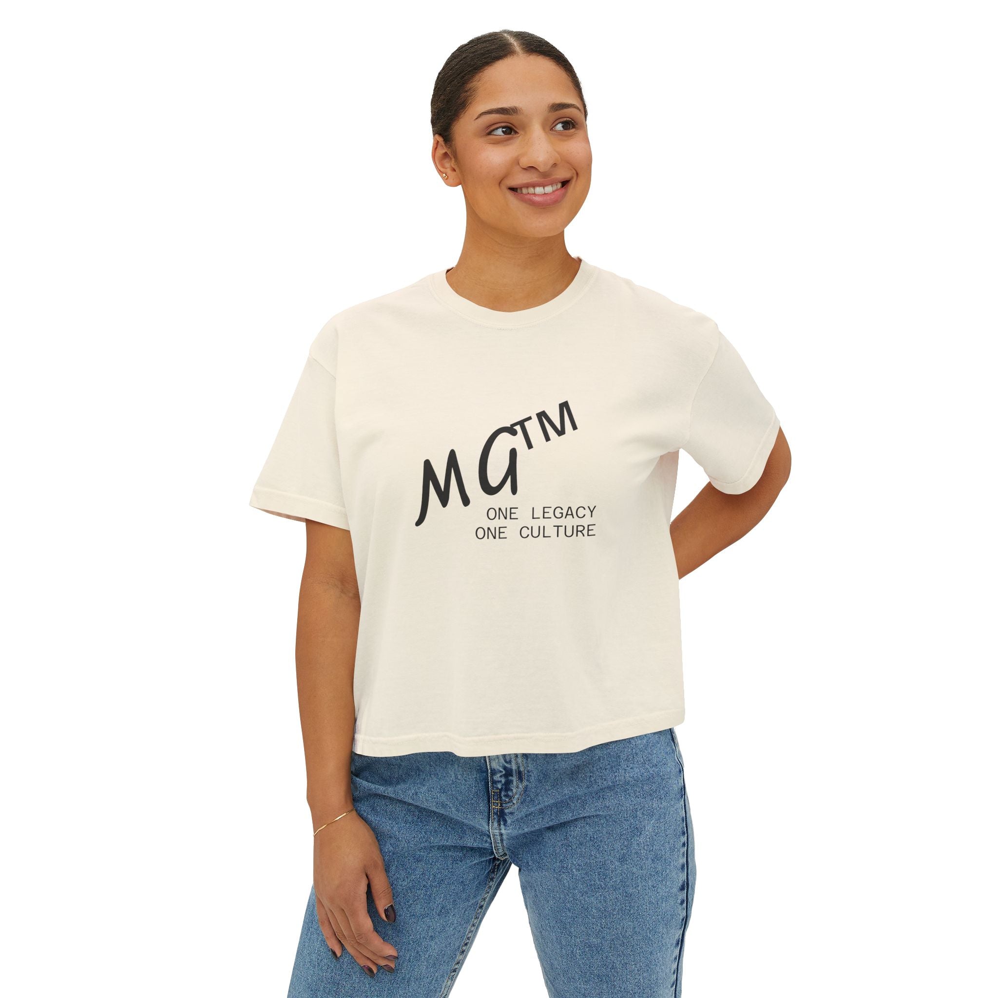 MG™ One Legacy One Culture Women's Boxy Tee — Minimal Logo Crop T‑Shirt