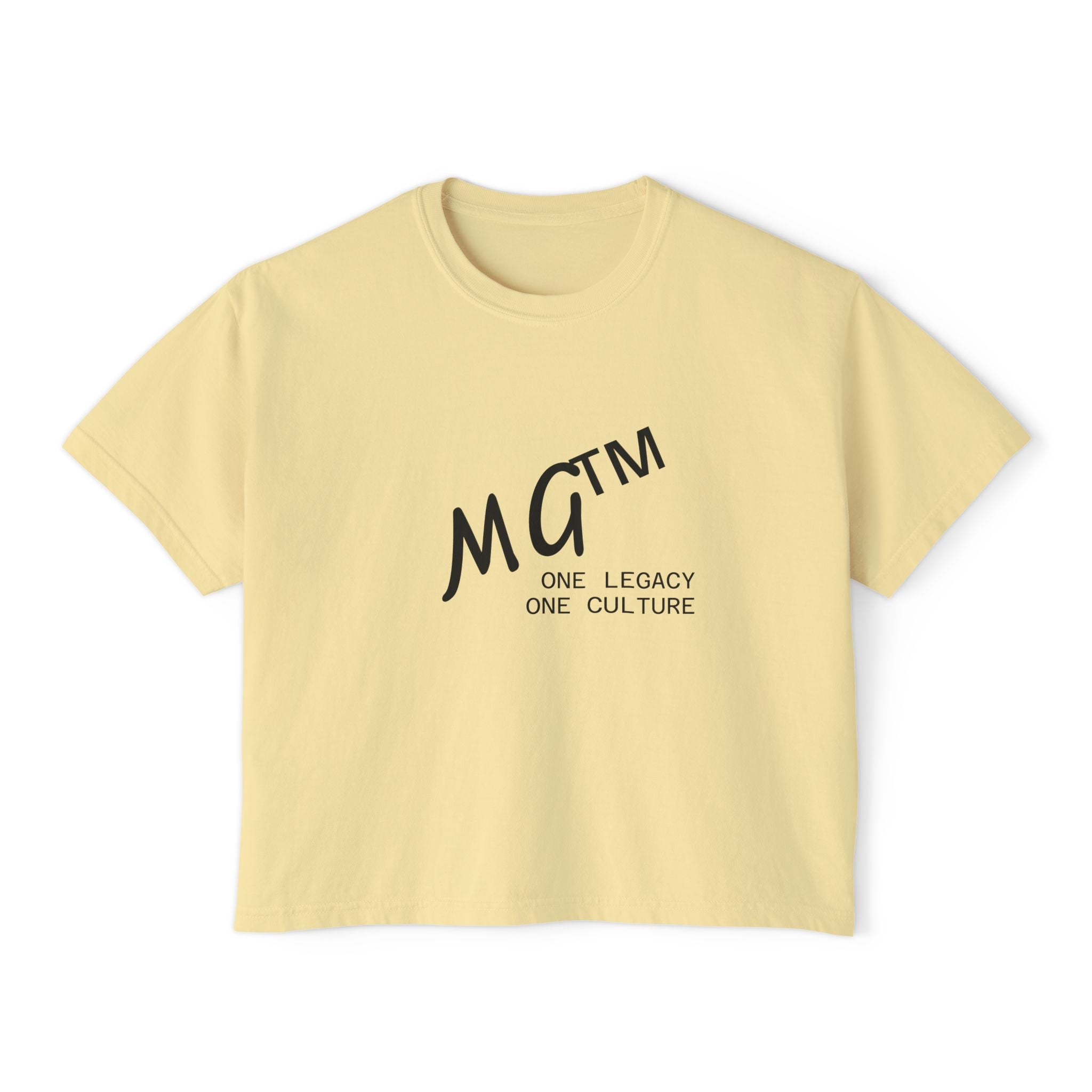 MG™ One Legacy One Culture Women's Boxy Tee — Minimal Logo Crop T‑Shirt