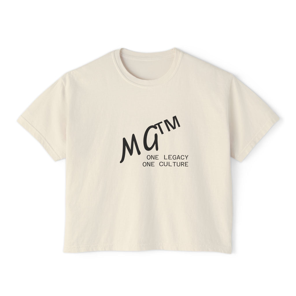 MG™ One Legacy One Culture Women's Boxy Tee — Minimal Logo Crop T‑Shirt