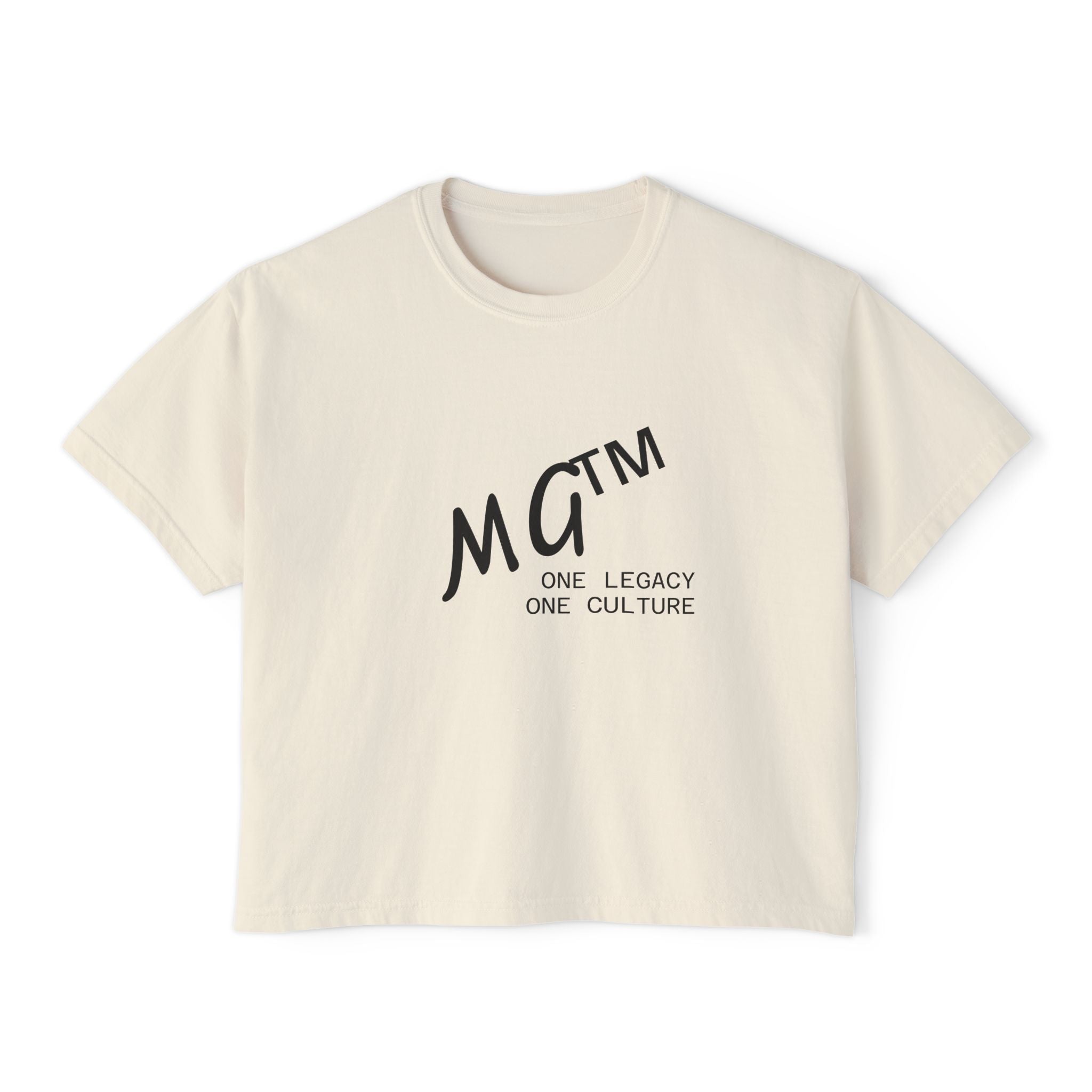 MG™ One Legacy One Culture Women's Boxy Tee — Minimal Logo Crop T‑Shirt